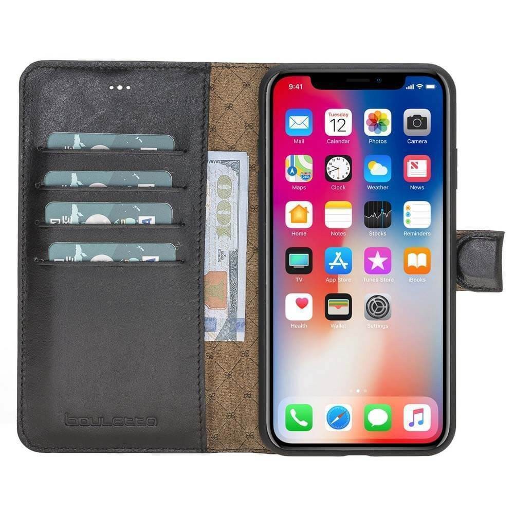 BOULETTA MAGNETISCHE ABNEHMBARE HANDYHÜLLE AUS LEDER MIT RFID-BLOCKER  FÜR IPHONE XS MAX -Rustic Black