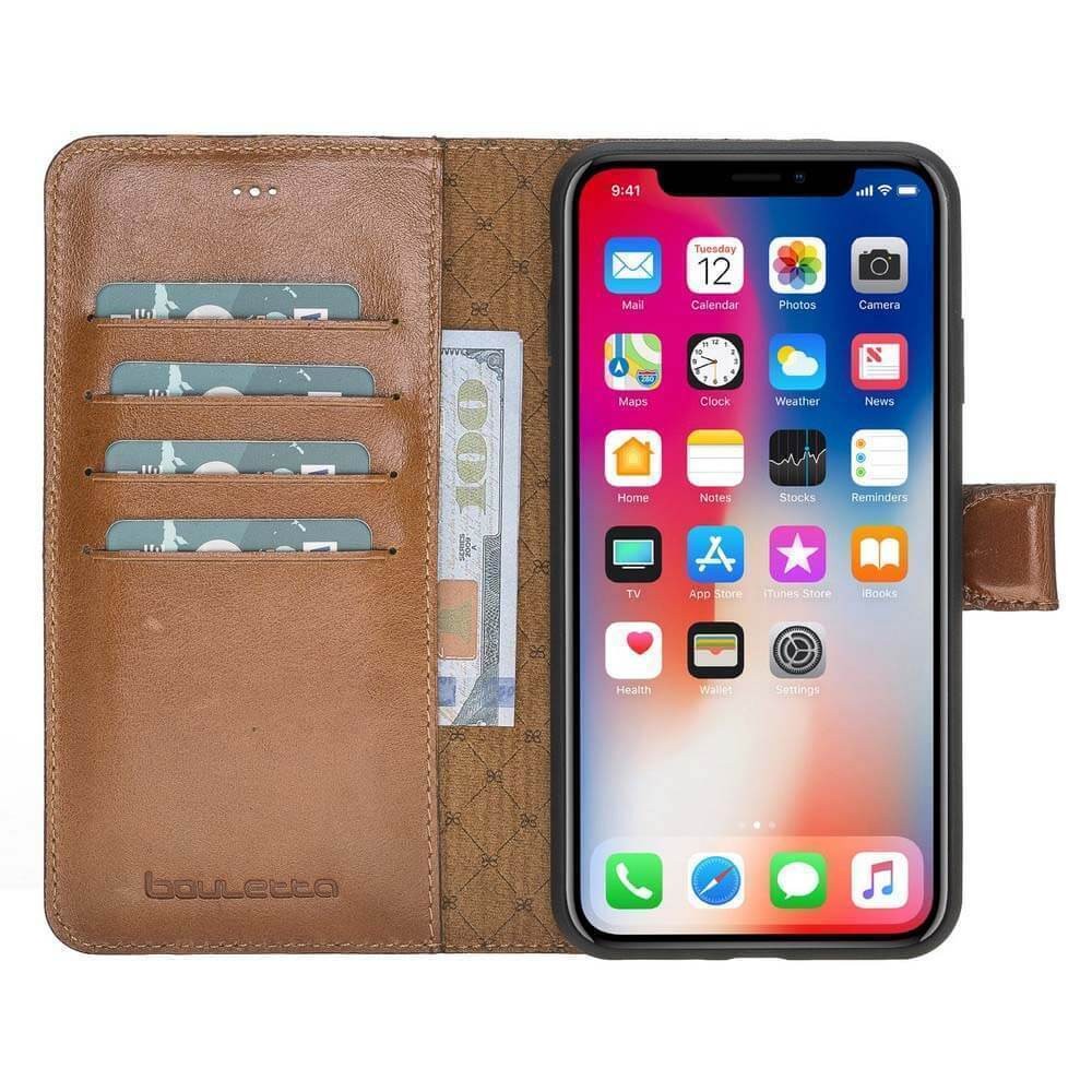 BOULETTA MAGNETISCHE ABNEHMBARE HANDYHÜLLE AUS LEDER MIT RFID-BLOCKER  FÜR IPHONE XS MAX -Rustic Tan mit Effect
