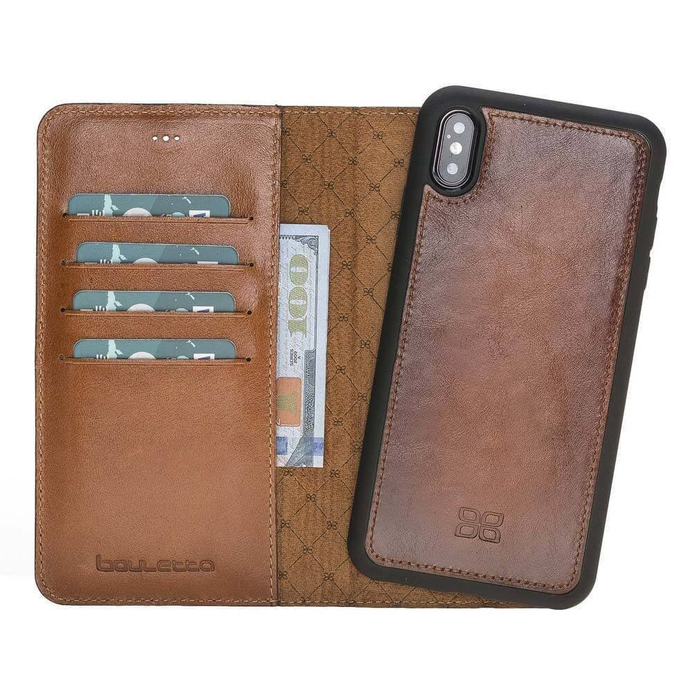 BOULETTA MAGNETISCHE ABNEHMBARE HANDYHÜLLE AUS LEDER MIT RFID-BLOCKER  FÜR IPHONE XS MAX -Rustic Tan mit Effect