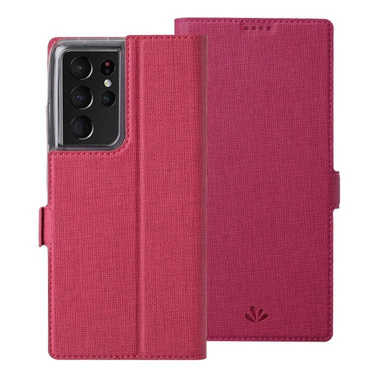 Galaxy S21 Ultra ViLi Stossfeste TPU + PU-Leder-Magnetschnalle Horizontal Flip Case mit Kartenfächern Halter (Rose Rot)