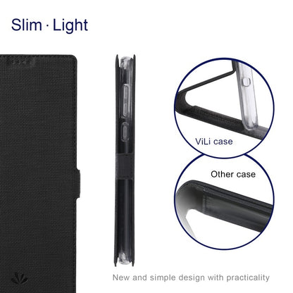 Galaxy S21 Ultra ViLi Stossfeste TPU + PU-Leder-Magnetschnalle Horizontal Flip Case mit Kartenfächern Halter (Schwarz)