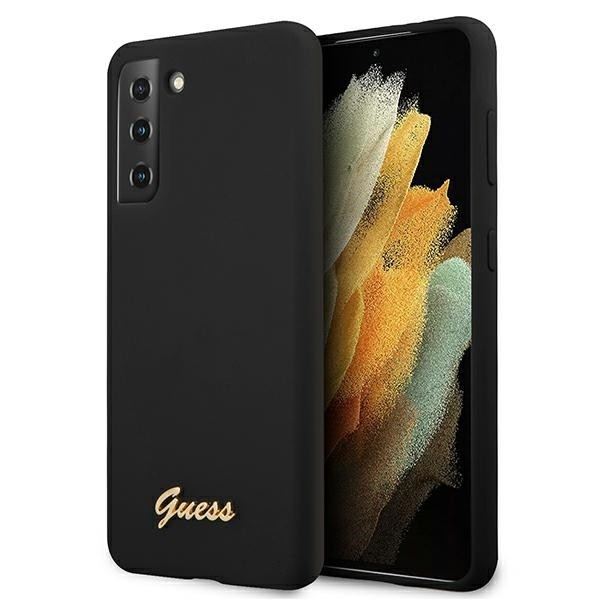 Guess - Liquid Silikon Hülle mit Metal Logo - G998F Galaxy S21 Ultra - Schwarz - Hard Cover Case Schutzhülle