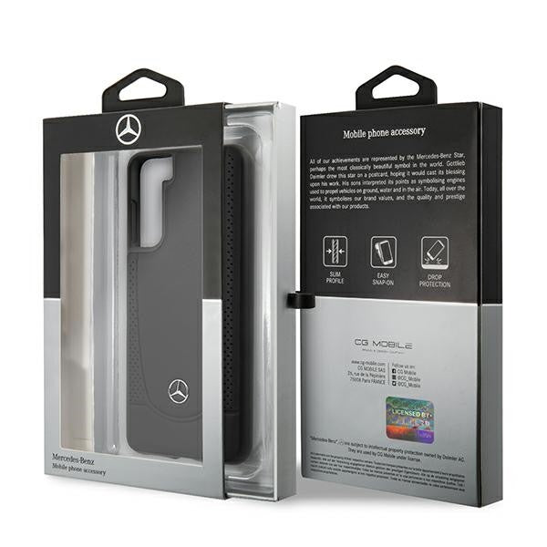 Mercedes-Benz - Perforated Hülle mit Metal Logo - G996F Galaxy S21 Plus- Schwarz - Hard Cover Case - Schutzhülle