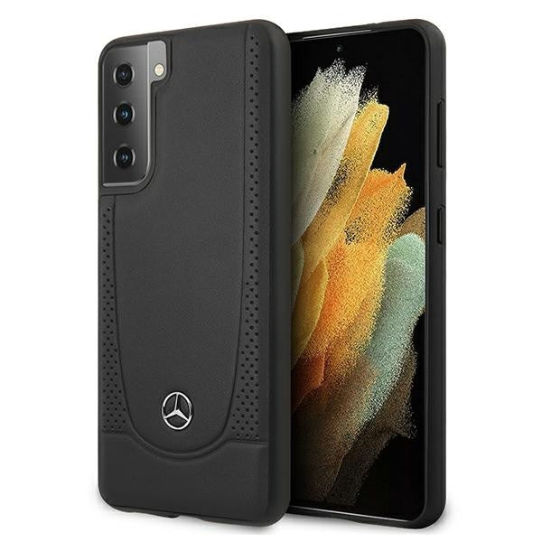 Mercedes-Benz - Perforated Hülle mit Metal Logo - G996F Galaxy S21 Plus- Schwarz - Hard Cover Case - Schutzhülle