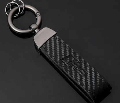 Audi RS Carbon Schlüsselanhänger Leder Schwarz (Auf Wunsch mit Gravur)
