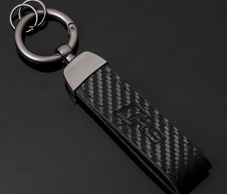 Audi RS Carbon Schlüsselanhänger Leder Schwarz (Auf Wunsch mit Gravur)