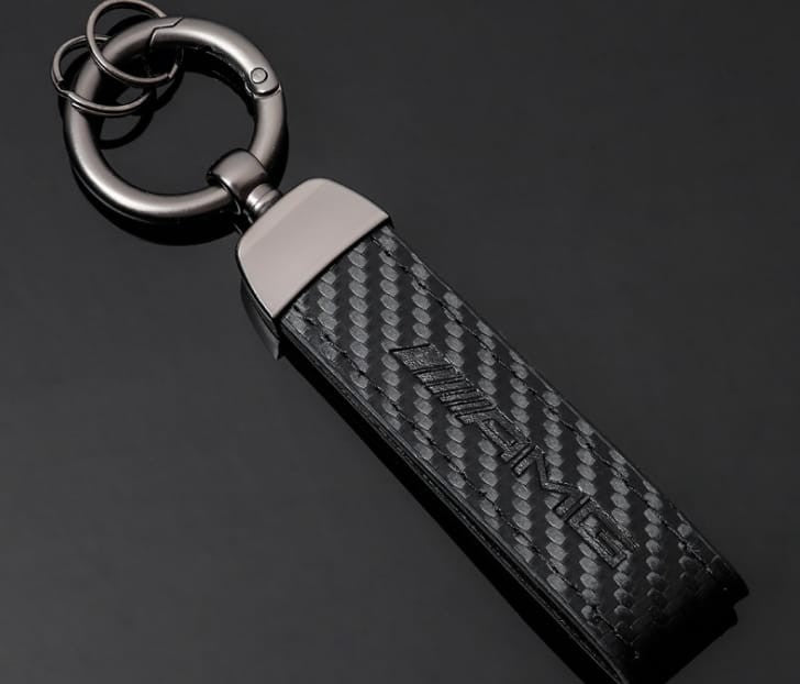 AMG Carbon Schlüsselanhänger Leder Schwarz (Auf Wunsch mit Gravur)