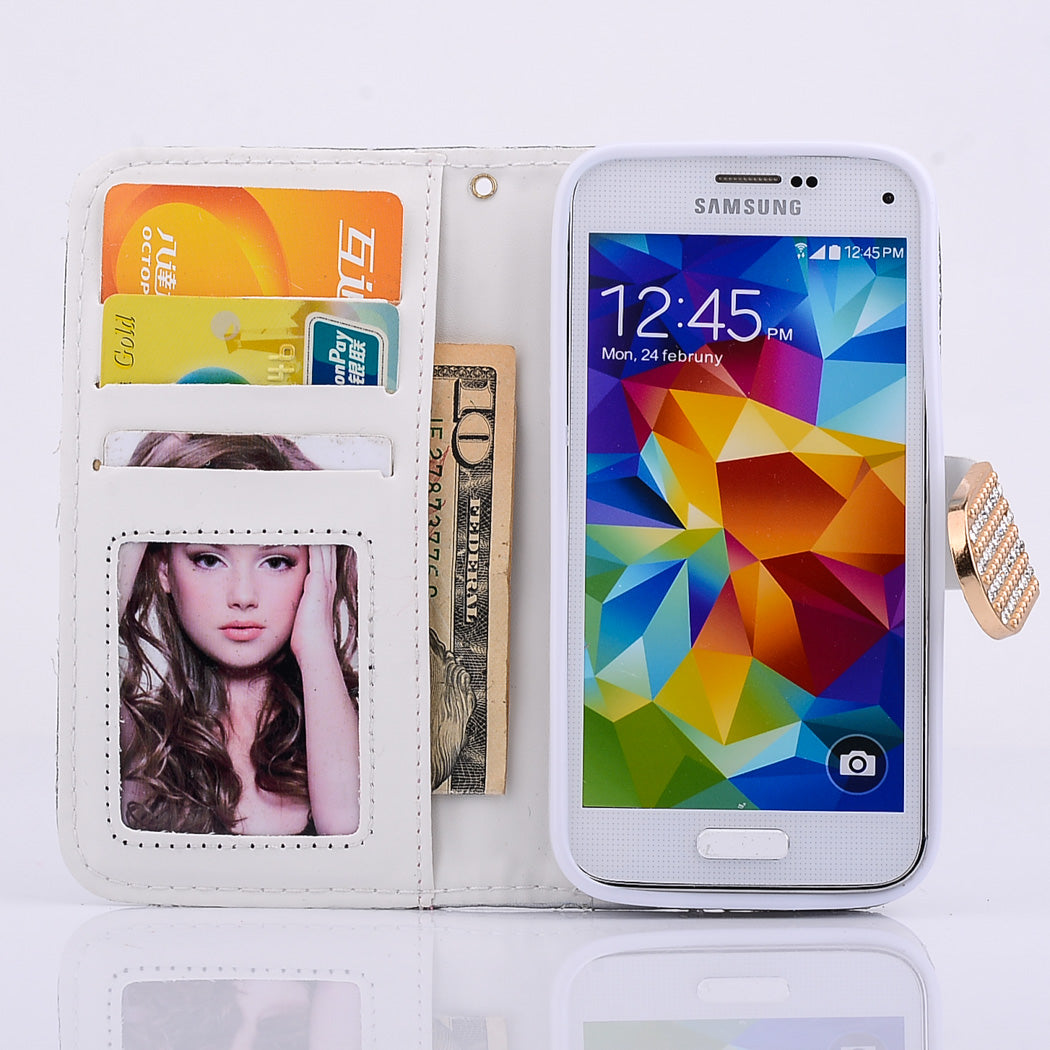 Bling Strass Leder Kreditkarten Etui Galaxy S5 Silber