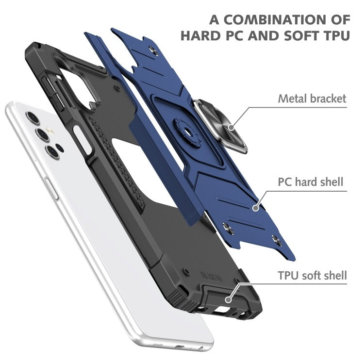 Samsung Galaxy A52 Magnetische Rüstung Stossfest mit Metallringhalter (blau)