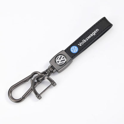 Volkswagen VW Leder Schlüsselanhänger Schwarz (Auf Wunsch mit Gravur)