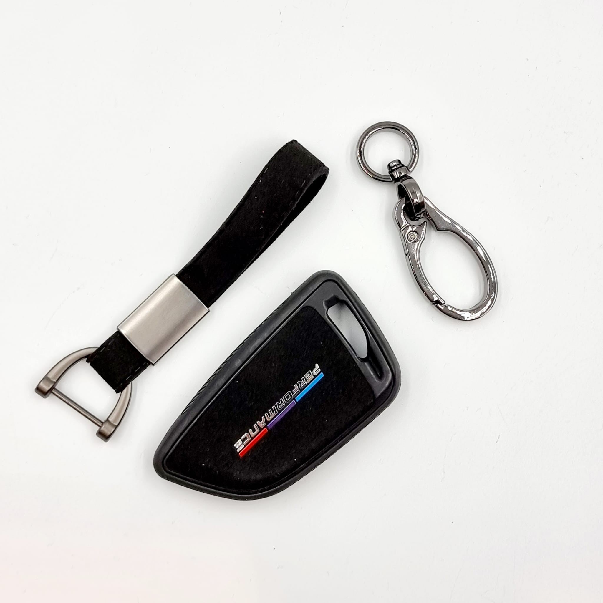 BMW Textil-Silikon Schlüssel Cover Schlüsselanhänger+ Band Schwarz