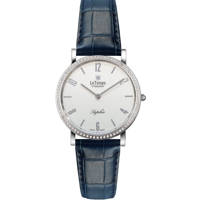 Le Temps Damenuhr, Swarovski-Kristalle, slim (arab.) Ø 34 mm braunes Lederarmband LT1086.01BL04