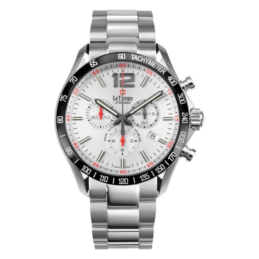 Le Temps of Switzerland "Sport Elegance", Chronograph, braunes Lederarmband - Ø 43 mm LT1041.17BL02