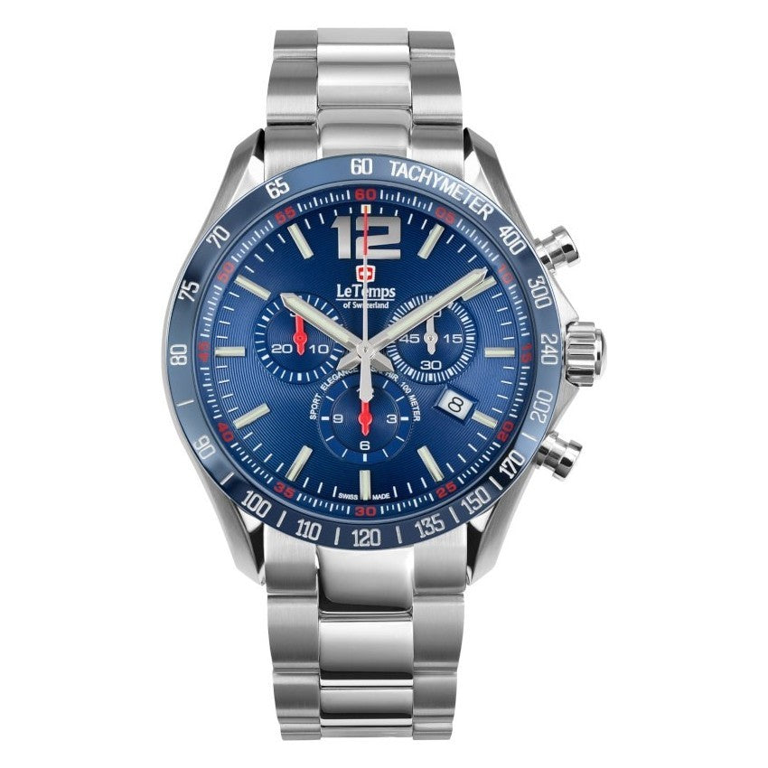 Le Temps of Switzerland "Sport Elegance", Chronograph, blaues Lederarmband - Ø 43 mm LT1041.19BL13