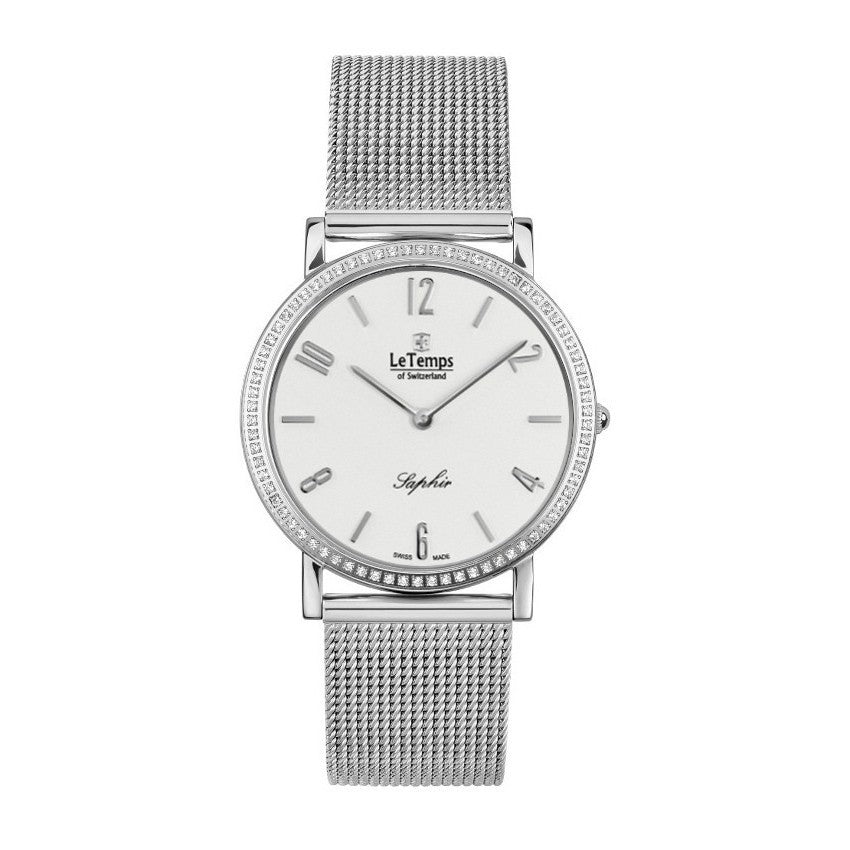 Le Temps Damenuhr, Swarovski-Kristalle, slim (Metalarmband)  Ø 34 mm LT1086.01BS01