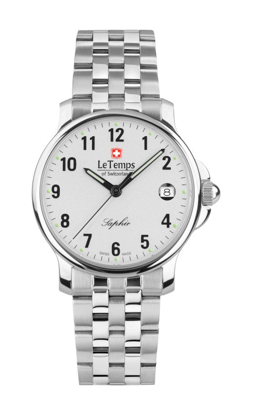 Le Temps of Switzerland Herrenuhren "ZAFIRA MEDIUM"  Ø 35 mm Edelstahlband, silber LT1055.01BL03