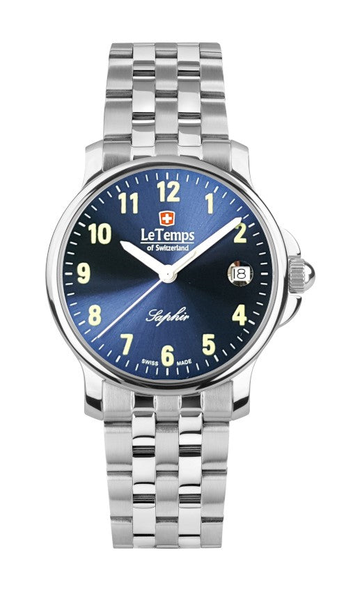 Le Temps of Switzerland Herrenuhren "ZAFIRA MEDIUM"  Ø 35 mm Edelstahlband, silber LT1055.03BS01