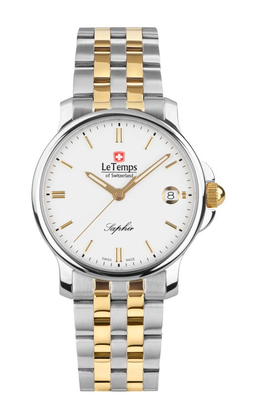 Le Temps of Switzerland Herrenuhren "ZAFIRA MEDIUM"  Ø 35 mm Edelstahlband, silber/gold LT1055.44BT01