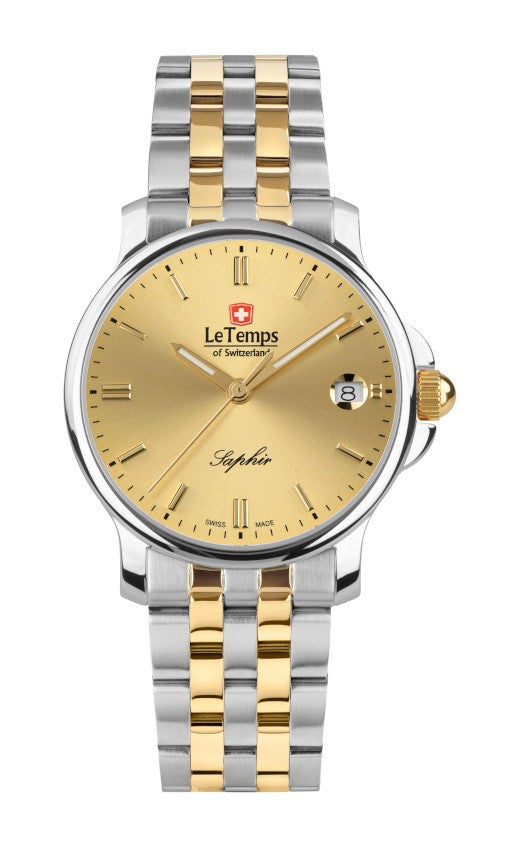 Le Temps of Switzerland Herrenuhren "ZAFIRA MEDIUM"  Ø 35 mm Edelstahlband, silber/gold LT1055.46BT01