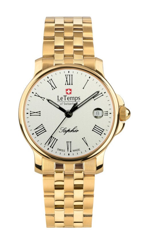 Le Temps of Switzerland Herrenuhren "ZAFIRA MEDIUM"  Ø 35 mm Edelstahlband, gold LT1055.52BD01