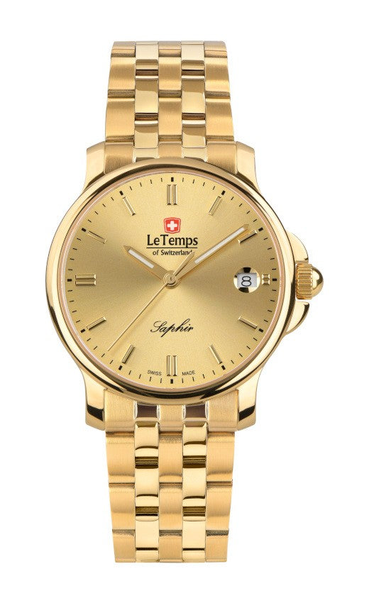 Le Temps of Switzerland Herrenuhren "ZAFIRA MEDIUM"  Ø 35 mm Edelstahlband, gold LT1055.56BD01