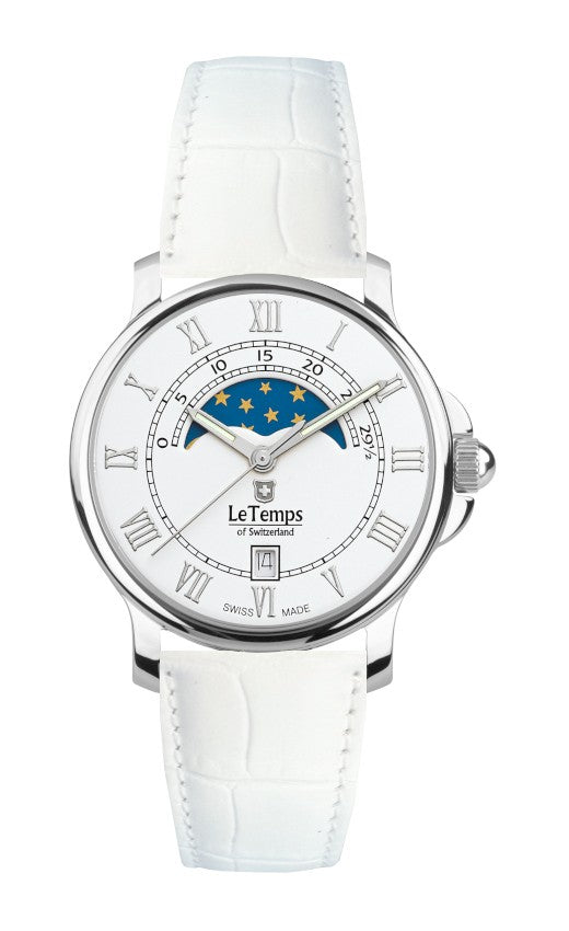 Le Temps of Switzerland Damenuhren "ZAFIRA MEDIUM MOON PHASE"  Ø 35 mm LT1055.06BL04
