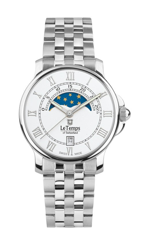 Le Temps of Switzerland Damenuhren "ZAFIRA MEDIUM MOON PHASE"  Ø 35 mm LT1055.06BS01
