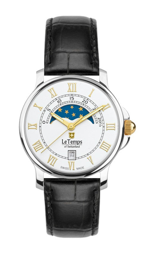 Le Temps of Switzerland Damenuhren "ZAFIRA MEDIUM MOON PHASE"  Ø 35 mm LT1055.43BL61