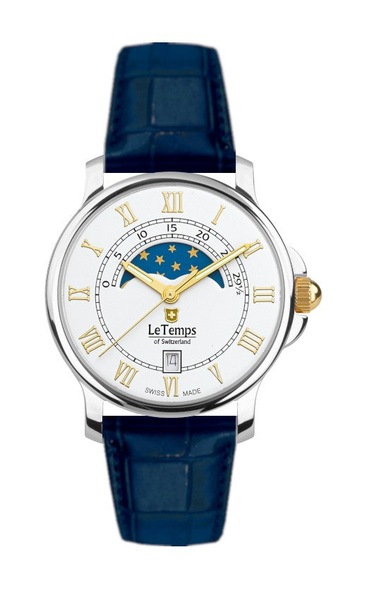 Le Temps of Switzerland Damenuhren "ZAFIRA MEDIUM MOON PHASE"  Ø 35 mm LT1055.43BL63