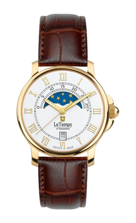 Le Temps of Switzerland Damenuhren "ZAFIRA MEDIUM MOON PHASE"  Ø 35 mm LT1055.53BL62
