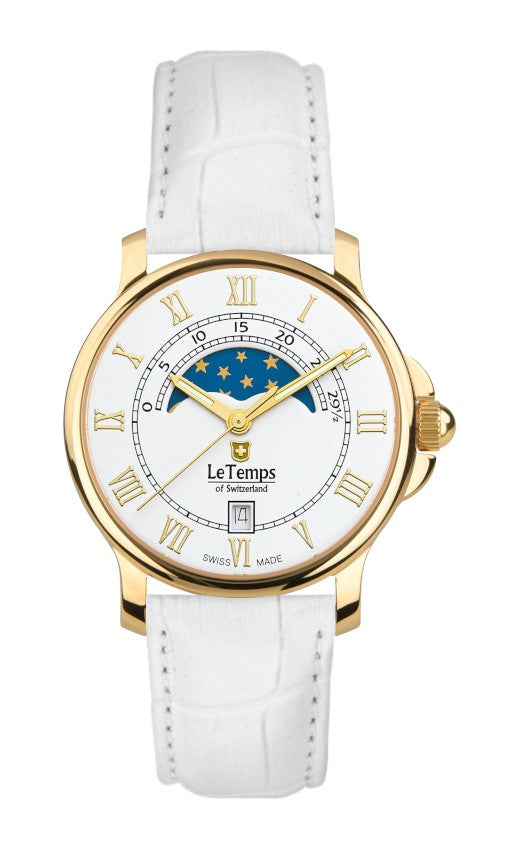 Le Temps of Switzerland Damenuhren "ZAFIRA MEDIUM MOON PHASE"  Ø 35 mm LT1055.53BL64