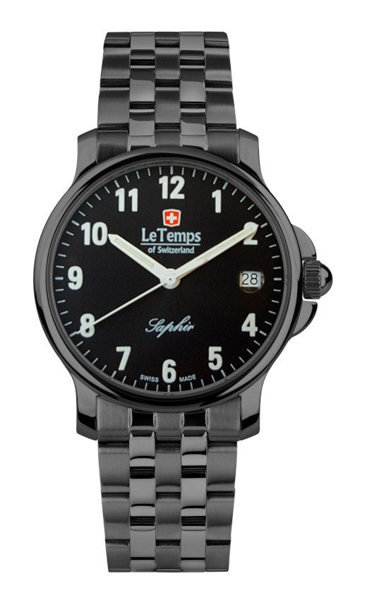 Le Temps of Switzerland Herrenuhren "ZAFIRA GENT"  Ø 38 mm Edelstahlband schwarz LT1065.27BB01