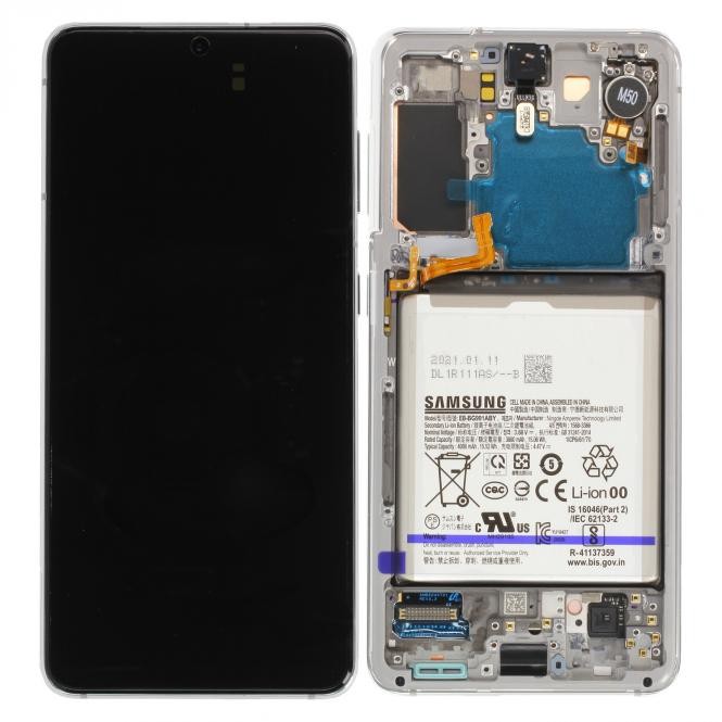 Samsung Galaxy S21 G991B/DS LCD Display inkl. Akku Phantom Weiss Serviceware