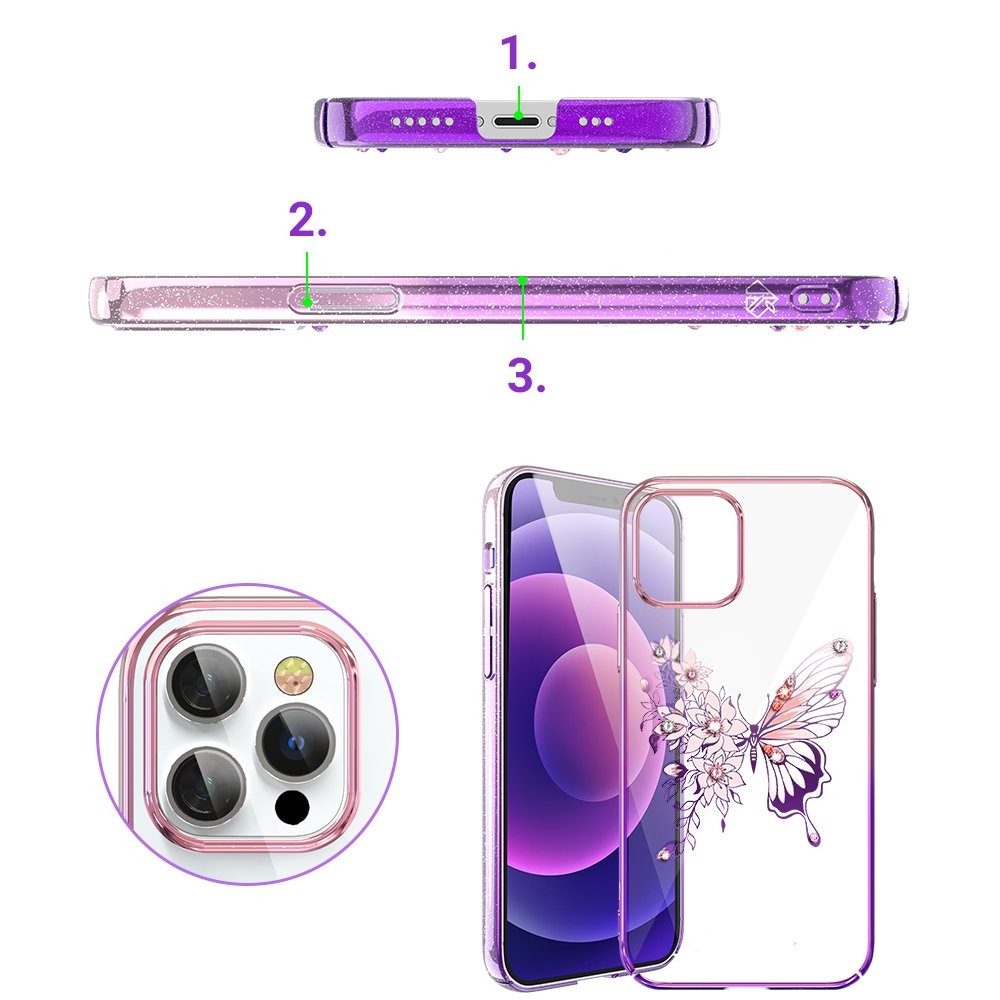 Kingxbar schutzhülle mit original Swarovski-Kristallen verziert Schmetterling iPhone 12 Pro Max rosa