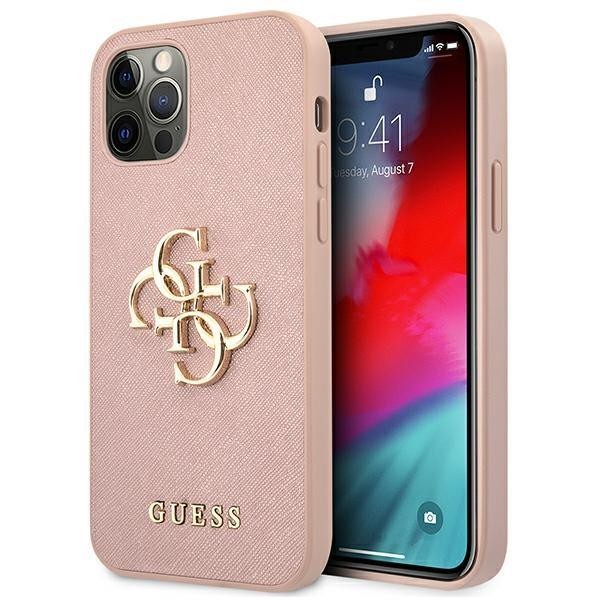 Guess  iPhone 12 Pro Max 6.7" schwarz / schwarzes Hardcase Saffiano 4G Metall Logo