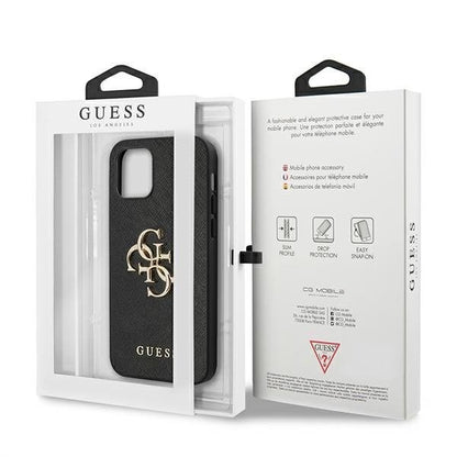 Guess iPhone 12/12 Pro 6.1" schwarz / schwarzes Hardcase Saffiano 4G Metall Logo