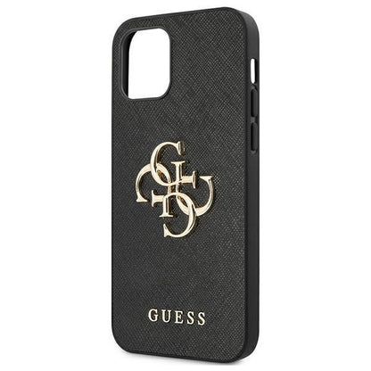 Guess iPhone 12/12 Pro 6.1" schwarz / schwarzes Hardcase Saffiano 4G Metall Logo