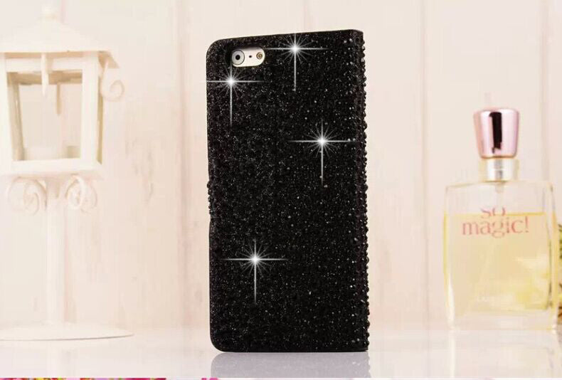 Schwarz Wasser Tropfen Bling Leder Etui iPhone 6 Plus