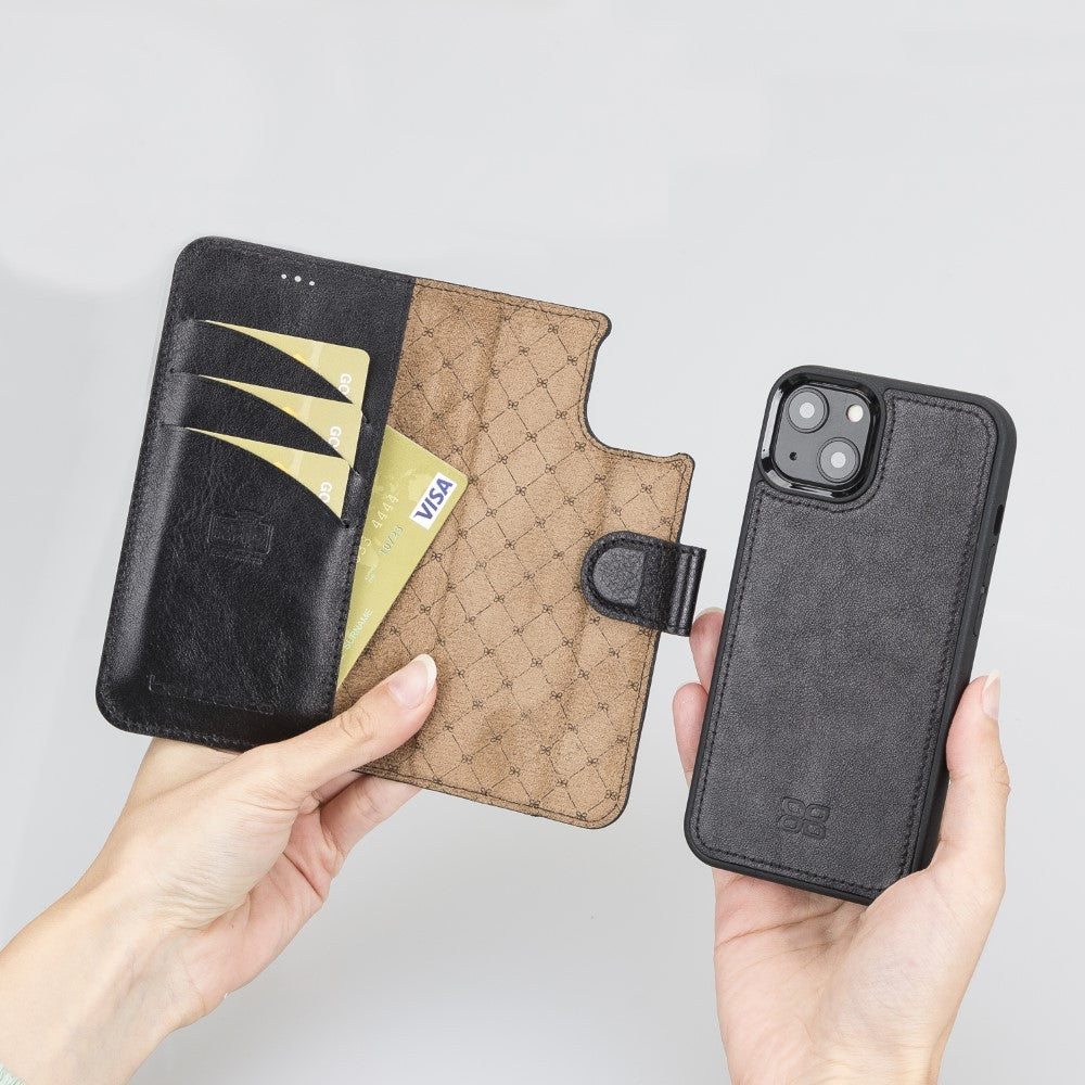 Bouletta Magnetische abnehmbare Handyhülle aus Leder mit RFID-Blocker für iPhone 13 Schwarz
