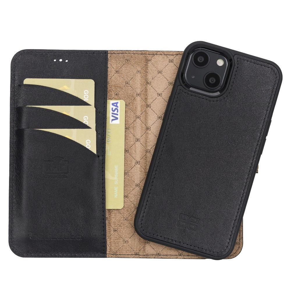 Bouletta Magnetische abnehmbare Handyhülle aus Leder mit RFID-Blocker für iPhone 13 Schwarz