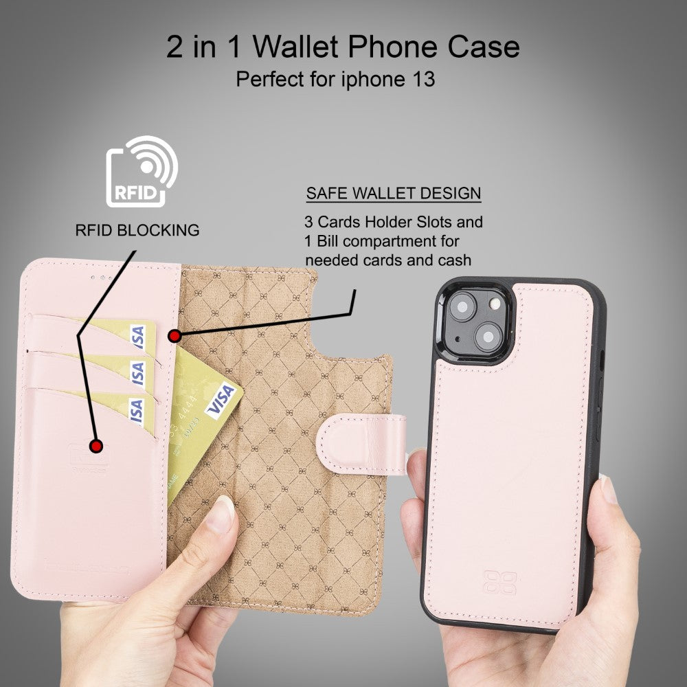 Bouletta Magnetische abnehmbare Handyhülle aus Leder mit RFID-Blocker für iPhone 13  Sand