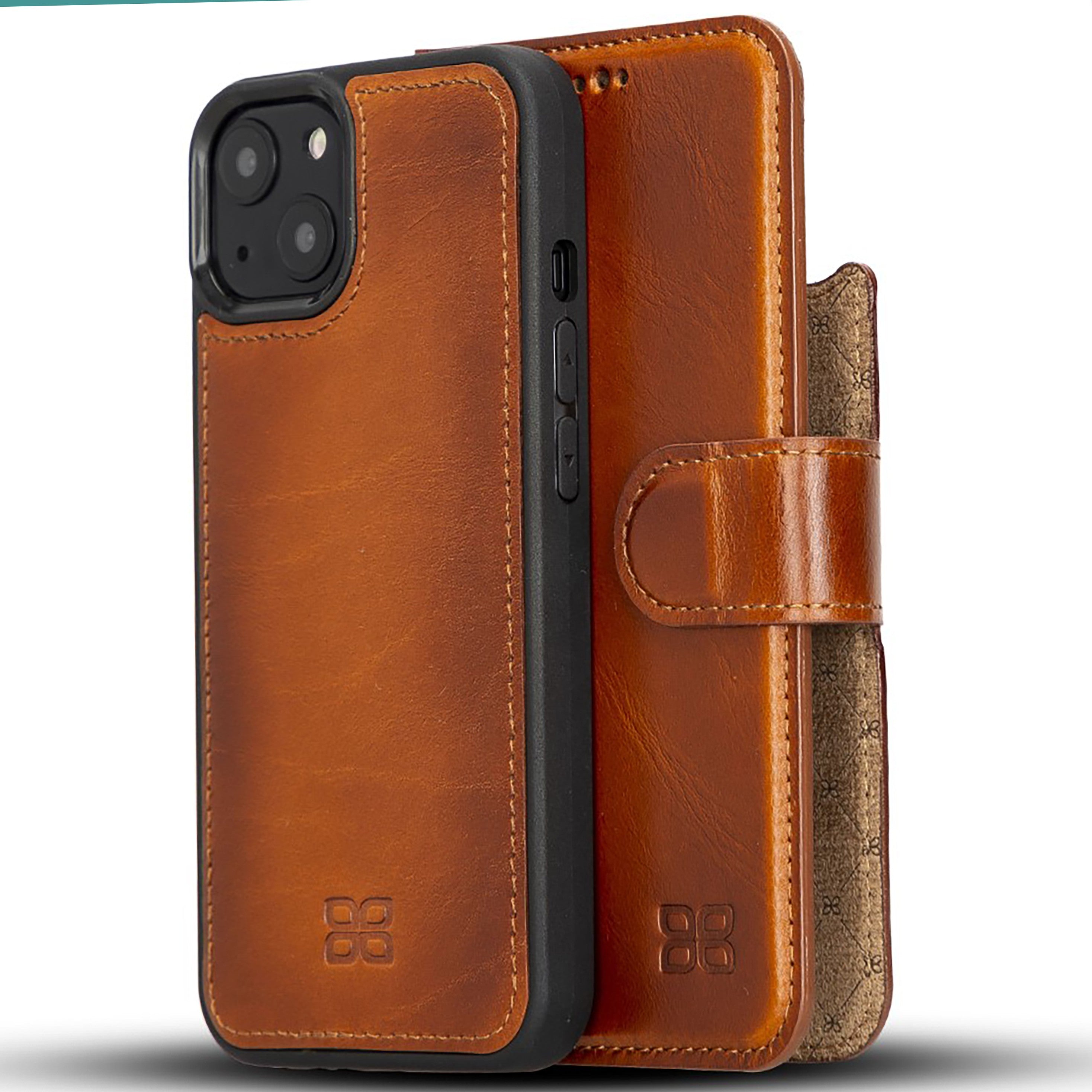 Bouletta Magnetische abnehmbare Handyhülle aus Leder mit RFID-Blocker für iPhone 13 Braun