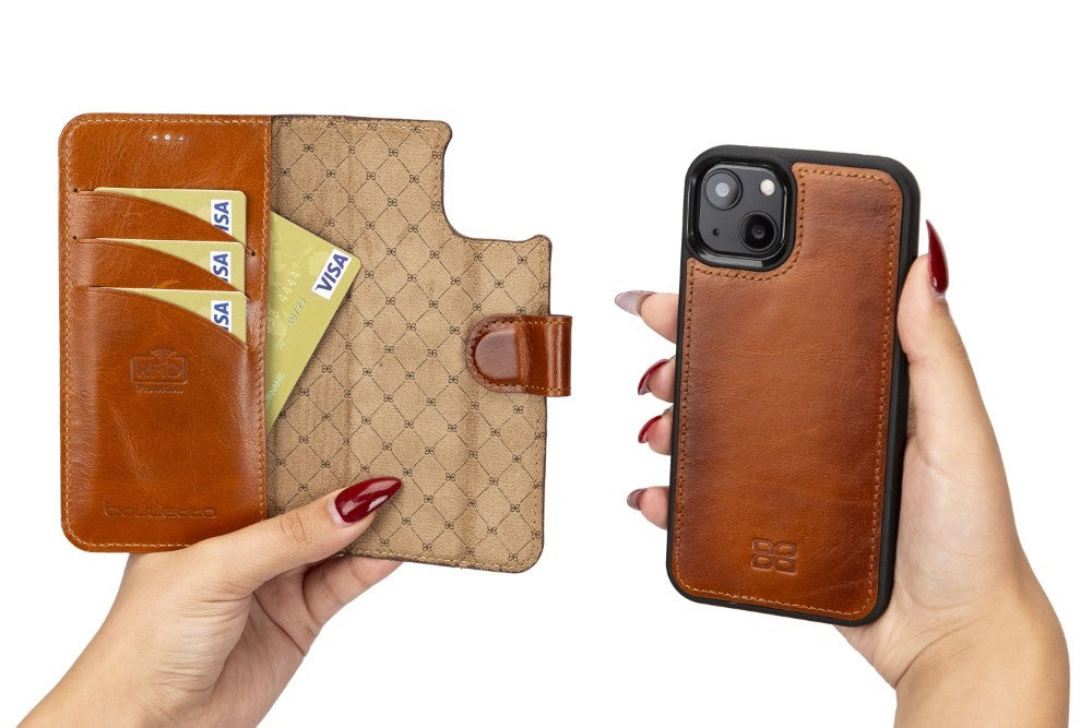 Bouletta Magnetische abnehmbare Handyhülle aus Leder mit RFID-Blocker für iPhone 13 Braun