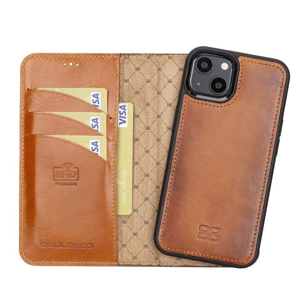 Bouletta Magnetische abnehmbare Handyhülle aus Leder mit RFID-Blocker für iPhone 13 Braun