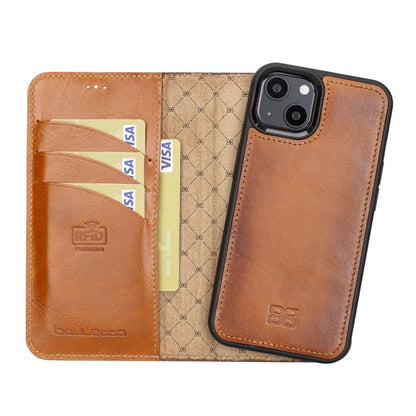 Bouletta Magnetische abnehmbare Handyhülle aus Leder mit RFID-Blocker für iPhone 13 Braun
