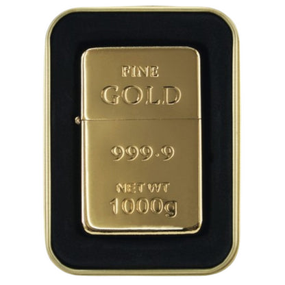 Benzin Exclusiv Feuerzeug - Gold Farben "Goldbarren" (Auf Wunsch mit Gravur)