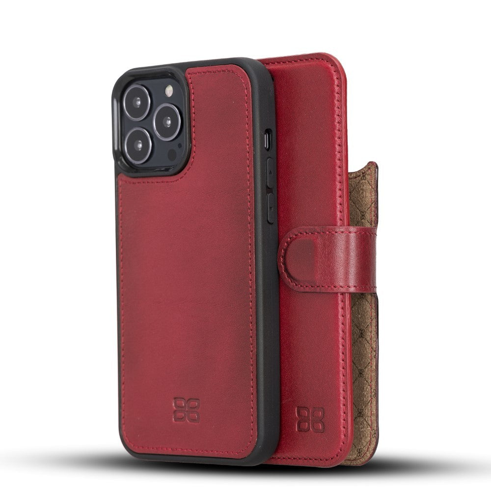Bouletta Magnetische abnehmbare Handyhülle aus Leder mit RFID-Blocker für iPhone 13 Pro Max Rot