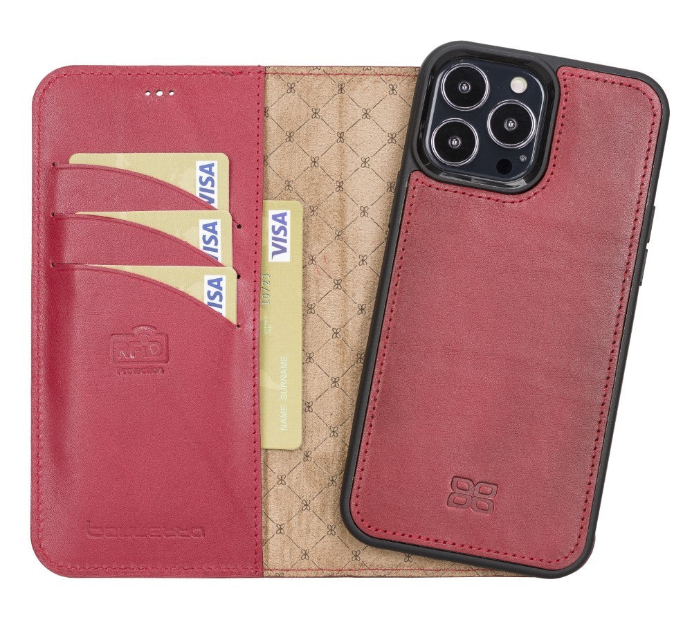 Bouletta Magnetische abnehmbare Handyhülle aus Leder mit RFID-Blocker für iPhone 13 Pro  Rot