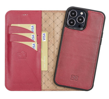 Bouletta Magnetische abnehmbare Handyhülle aus Leder mit RFID-Blocker für iPhone 13 Pro  Rot