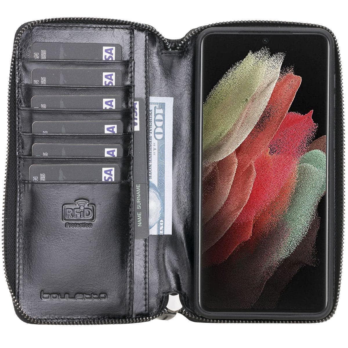 BOULETTA MAGNETISCH ABNEHMBARE POUCH HANDYHÜLLE AUS LEDER FÜR GALAXY S21 ULTRA- Black